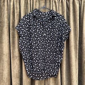Mad well Collared spring Black and light blue Floral Women's blouse.
